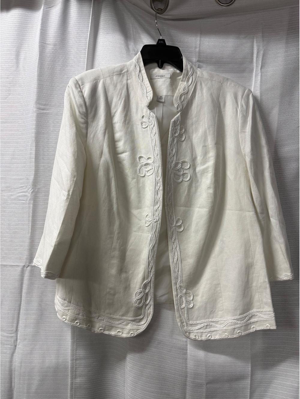 dressbarn Woman White Linen Blend Embroidered Jacket Size 18W